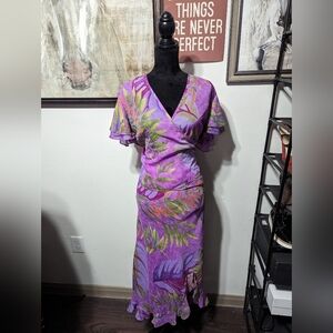 Midnight Velvet Vintage Tropical Purple Wrap Top W/Matching Maxi Skirt 2Pc Set